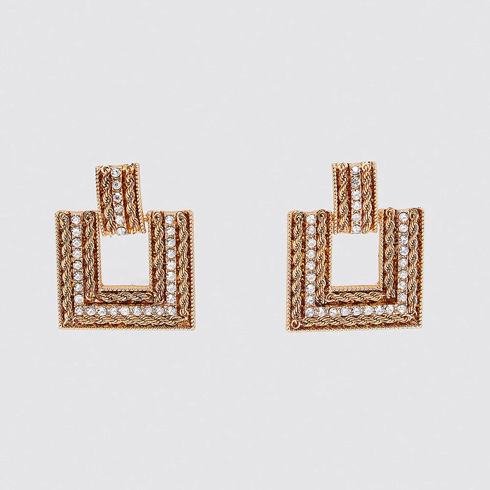 Dvacaman ZA, золотые серьги с кристаллами для женщин, винтажные Геометрические Роскошные стеклянные висячие серьги, металлические квадратные массивные украшения - Окраска металла: 2