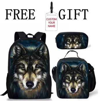 

3D Cool Wolf Pattern School Backpack For Teenage Boys Girls Children School Bag 3 Set Student Book Bags Custom Mochila Escolar