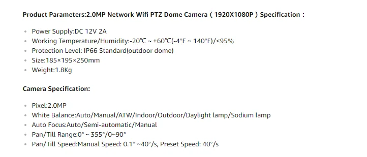 1080P WiFi IP камера PTZ купольная камера наружная/Внутренняя IP66 Водонепроницаемая 1080P 2MP CCTV 2 Way аудио ONVIF ночного видения