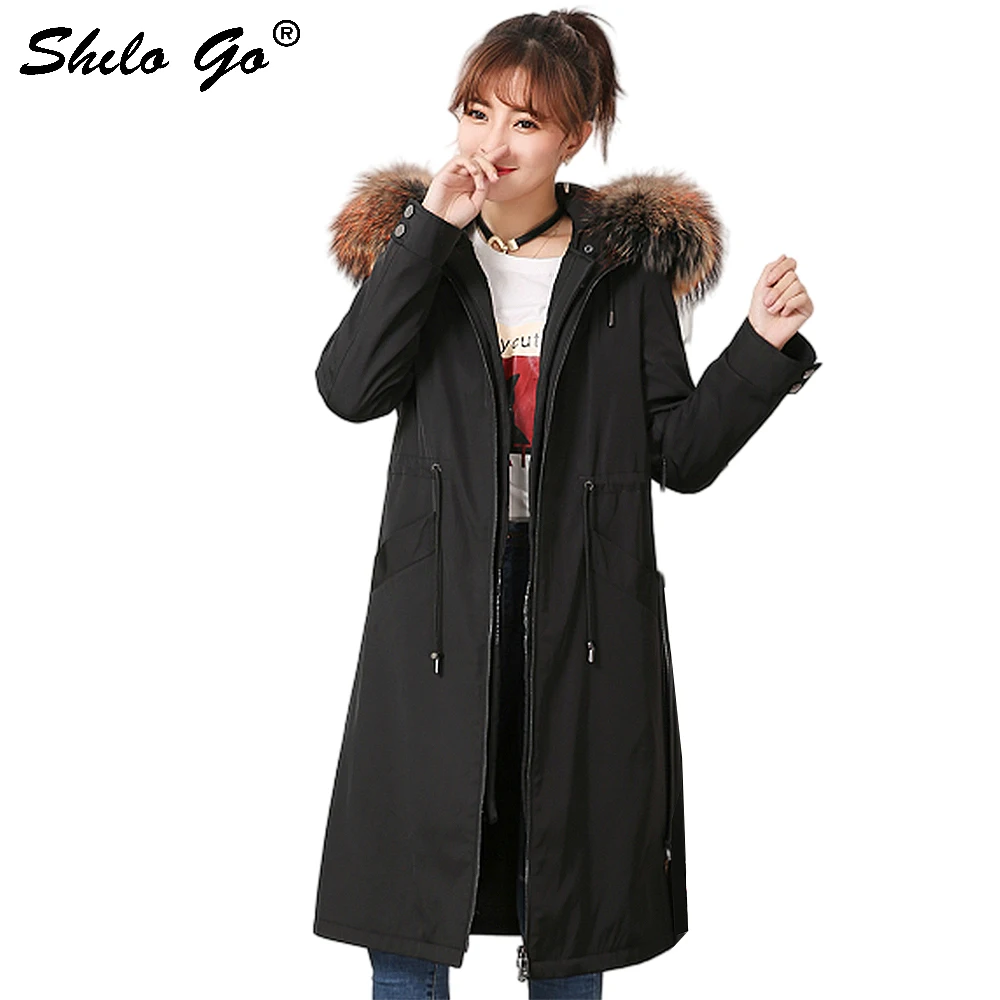 Меховые парки Highstreet размера плюс с натуральным мехом енота на завязках, с капюшоном, с подкладкой из кроличьего меха, длинное пальто для женщин, зимняя черная верхняя одежда