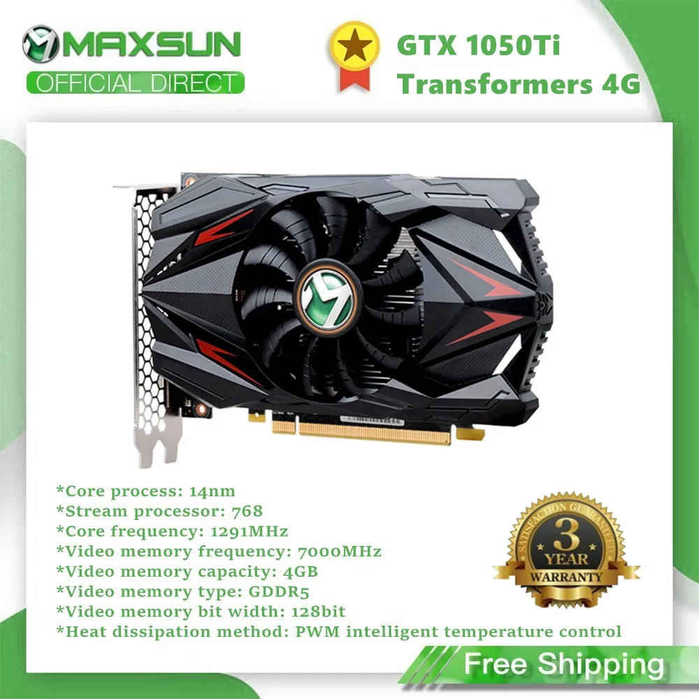 Maxsun Graphics Card GTX1050TI Transformers 4GB Nvidia GDDR5 128bit GPU Video Gaming Video Card For PC Computer Full New 