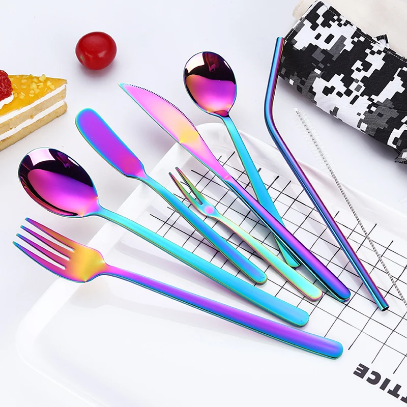 

Vacclo 9pcs Tableware Set Kitchen Spoon Fork Straws Butter Scraper Portable Dinnerware-set Cutlery for Outdoor BBQ Travel Picnic