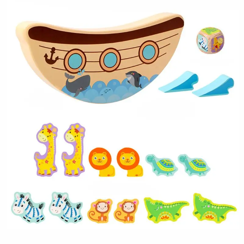 

Wooden Boat Balancing Toy Set Balance Game Stacking Animal Blocks Children Toys R9UE