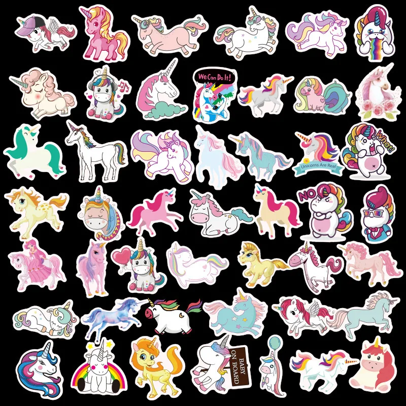 50/100Pcs Stickers for Unicorn Cartoon Animal Waterproof Cute Graffiti Sticker To DIY Luggage Bike Notebook Laptop Guitar Decals