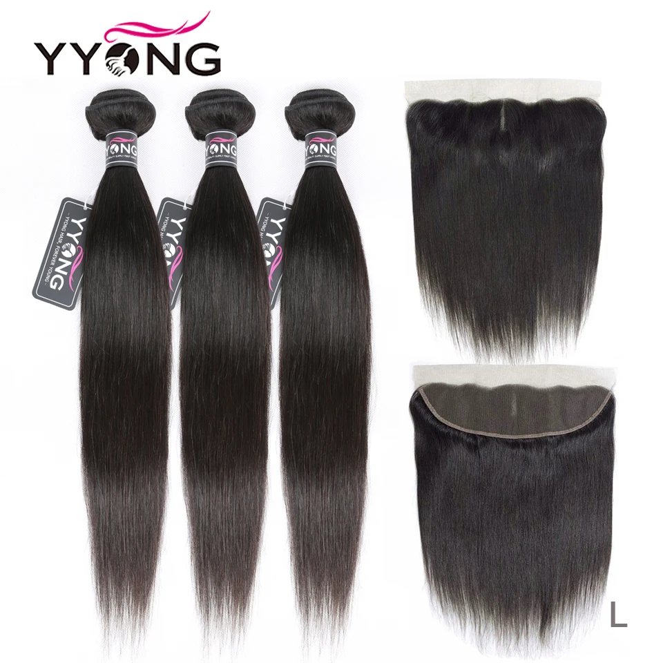 

YYong Hair 3/4 Bundles Brazilian Straight Hair Bundles With Frontal Remy Human Hair 13x4 Lace Frontal Closure With Bundles