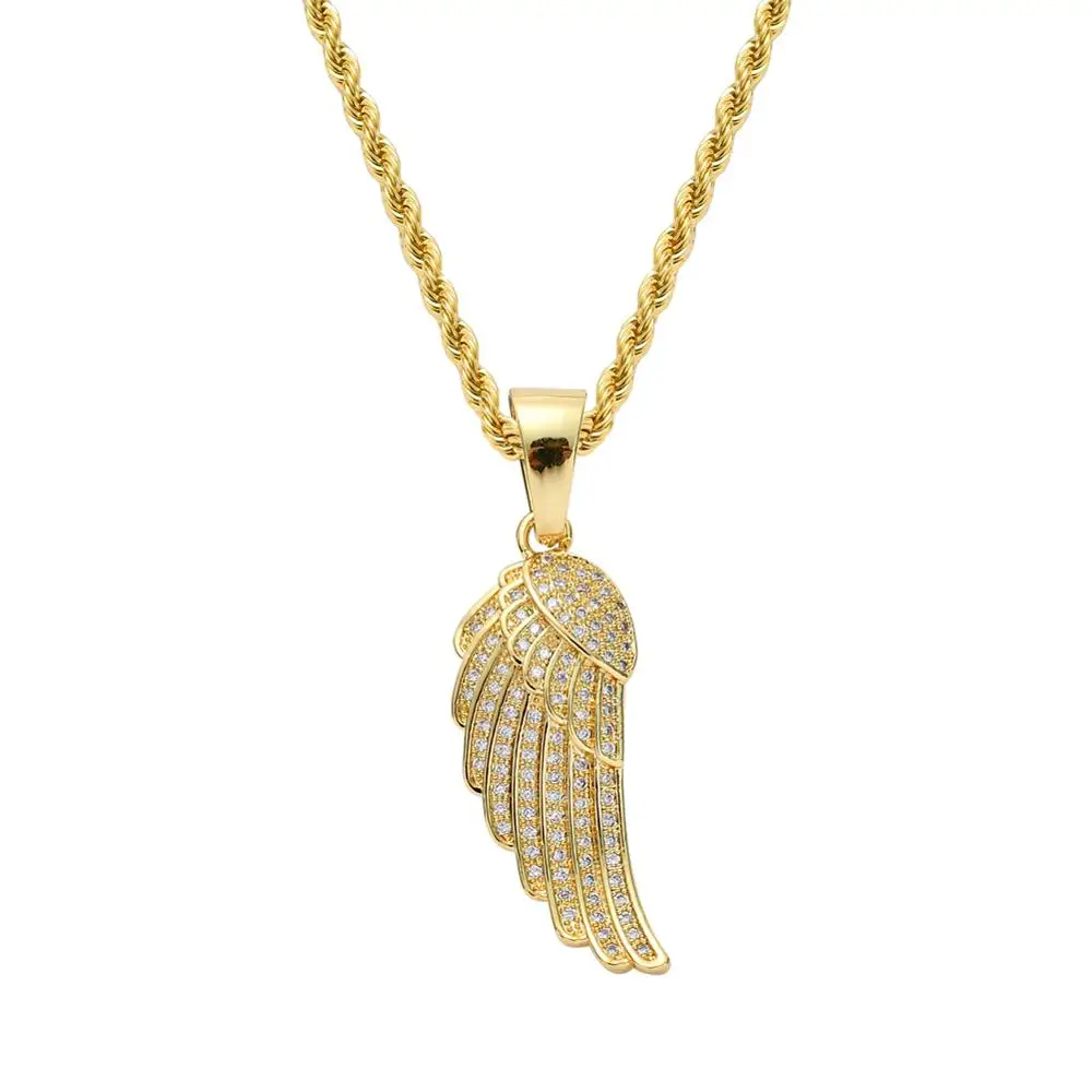 gold color Латунь AAA CZ Крылья ангела кулон для женщин и мужчин ожерелье Золото Серебро Цвет ювелирные изделия подарок CN161 - Окраска металла: gold color