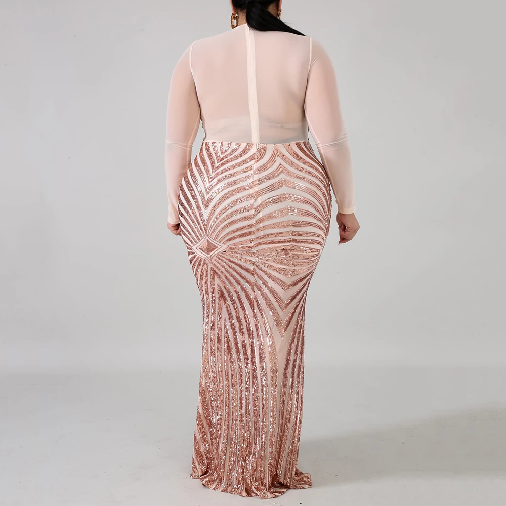 Размера плюс блестки сексуальное платье женское прозрачное Сетчатое лоскутное с длинным рукавом облегающее Элегантное Длинное платье русалки вечернее платье Макси