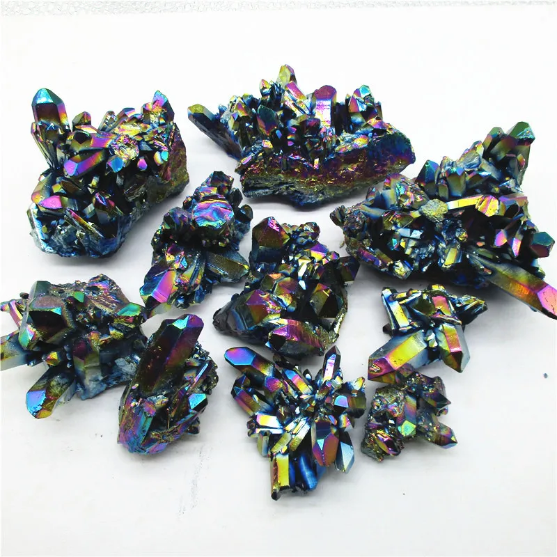 Natural Crystal Druse Quartz Cluster Electroplating Colorful Flower Skeletal Point Wand Mineral Specimen | Дом и сад