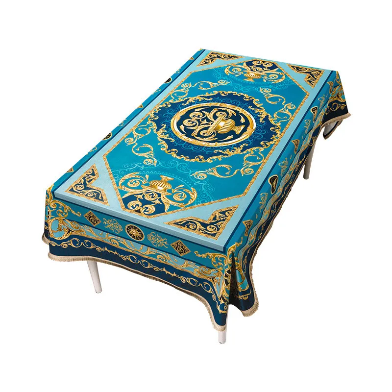 Blue Mist Gold Apollo Tablecloth Soft Velvet Luxury Table Cloth Home Kitchen Everyday Décor With Heavy Tassel Europe Style | Дом и сад