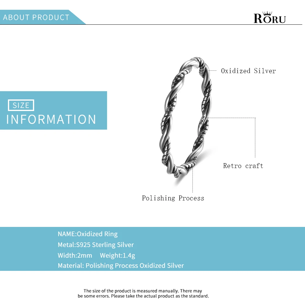 925 Sterling Silver Oxidized Rings Double Twisted Rope Ring Fine Jewelry Gift for Women Fashion Personality Rings
