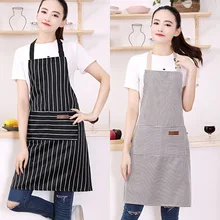 

2 Pockets Bib Women Kitchen Cooking Adjustable Apron for men Hairdresser Barber Manicure Stripes Aprons Work clothes for Serving