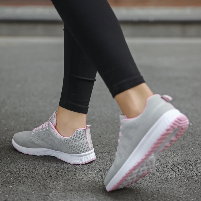 Модная Женская теннисная обувь tenis feminino, спортивная обувь на шнуровке розового цвета, кроссовки, легкие, круглые, с перекрестными ремешками, на плоской подошве, уличные спортивные кроссовки