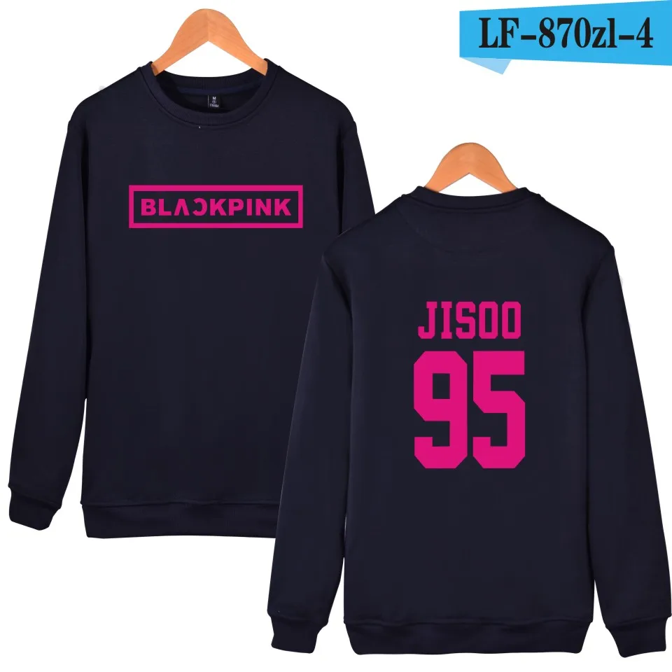 Darkblue Одежда для девочек в Корейском стиле группы Blackpink толстовки кофты Женская обувь черного, розового цвета в стиле Харадзюку Толстовка Camisas Feminina KPOP одежда с принтом Blackpink - Цвет: Darkblue