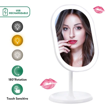 

Fovel Makeup Mirror with LED Light Adjustable Cosmetic Table Mirror with 3 Color Modes USB Rechargeable Touch Screen Switch