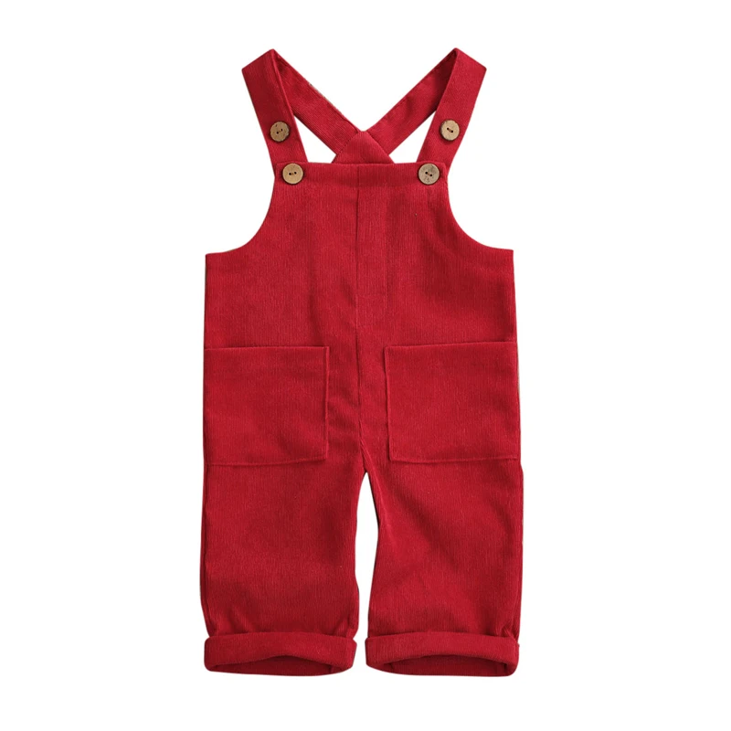 Вельветовый Комбинезон для маленьких мальчиков и девочек, зимние теплые комбинезоны унисекс, комбинезон, От 6 месяцев до 5 лет одежды - Цвет: Красный