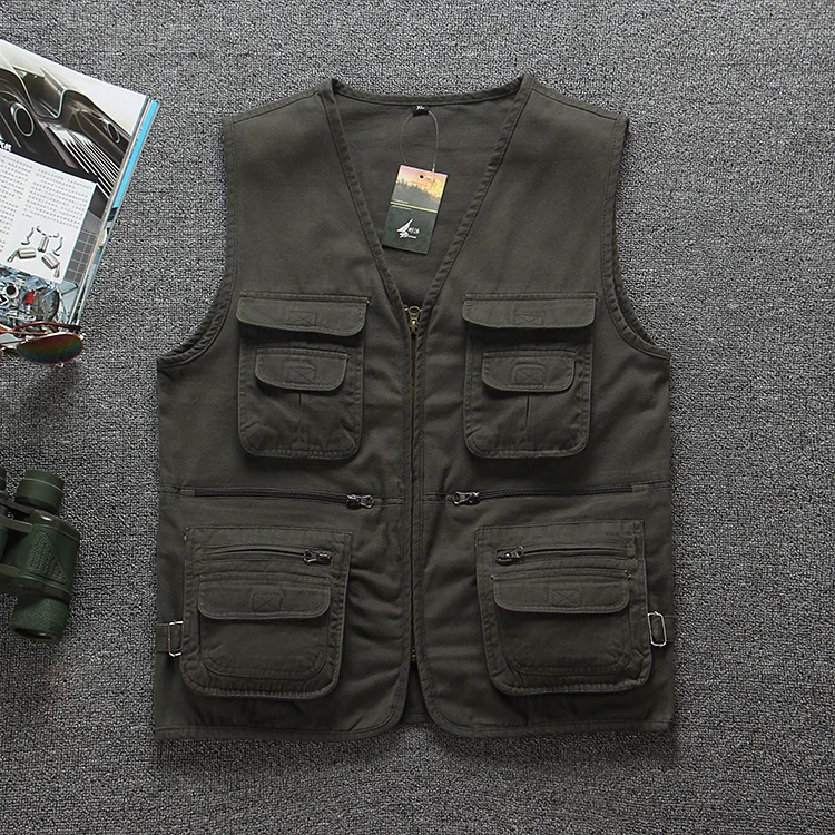 Zipper Pickles Green REPPUNK Открытый Спорт много карманов повседневный мужской жилет модная качественная дышащая индивидуальная свободная одежда - Цвет: Zipper Pickles Green