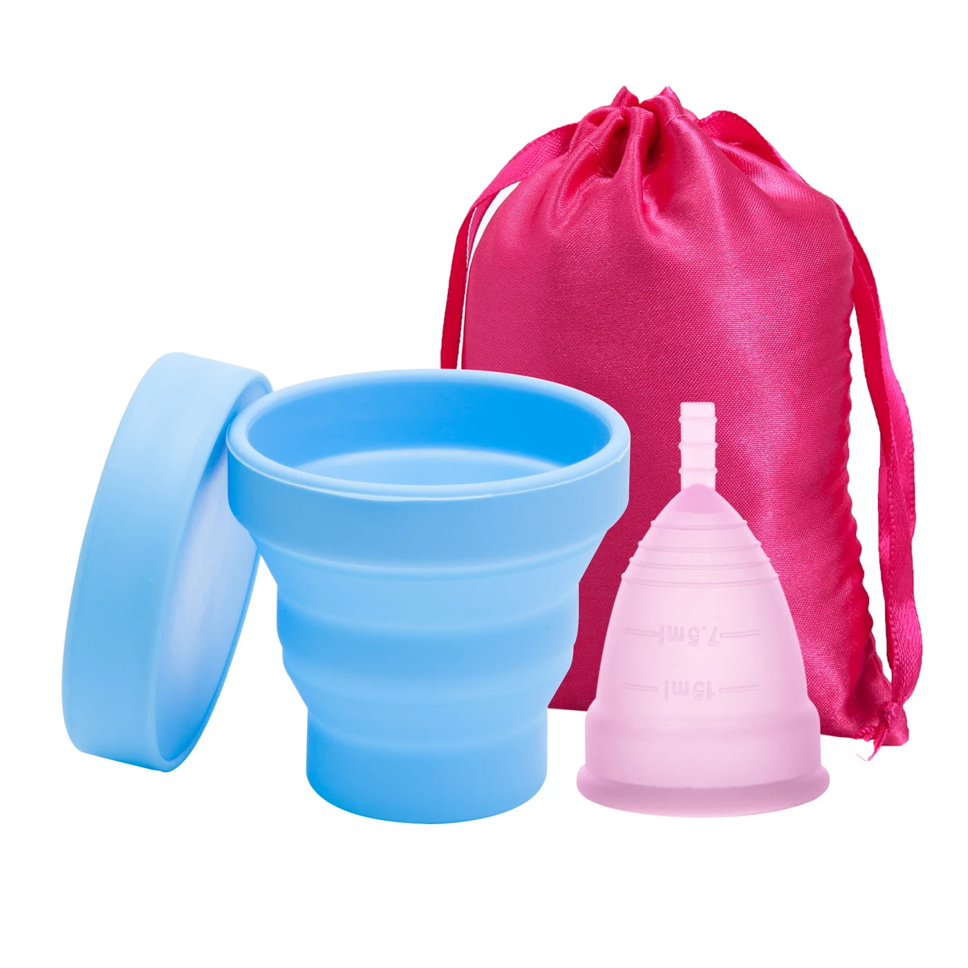 1CupPink-1SterGBlue Женская гигиеническая менструальная чашка, медицинская силиконовая менструальная чашка, стерилизатор, менструальная чашка для женщин, менструальный период - Цвет: 1CupPink-1SterGBlue