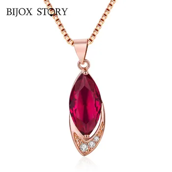 

BIJOX STORY Fashion 925 Sterling Silver Jewellery Necklace with Ruby Zircon gemstones Pendant for Women Wedding Party Wholesales