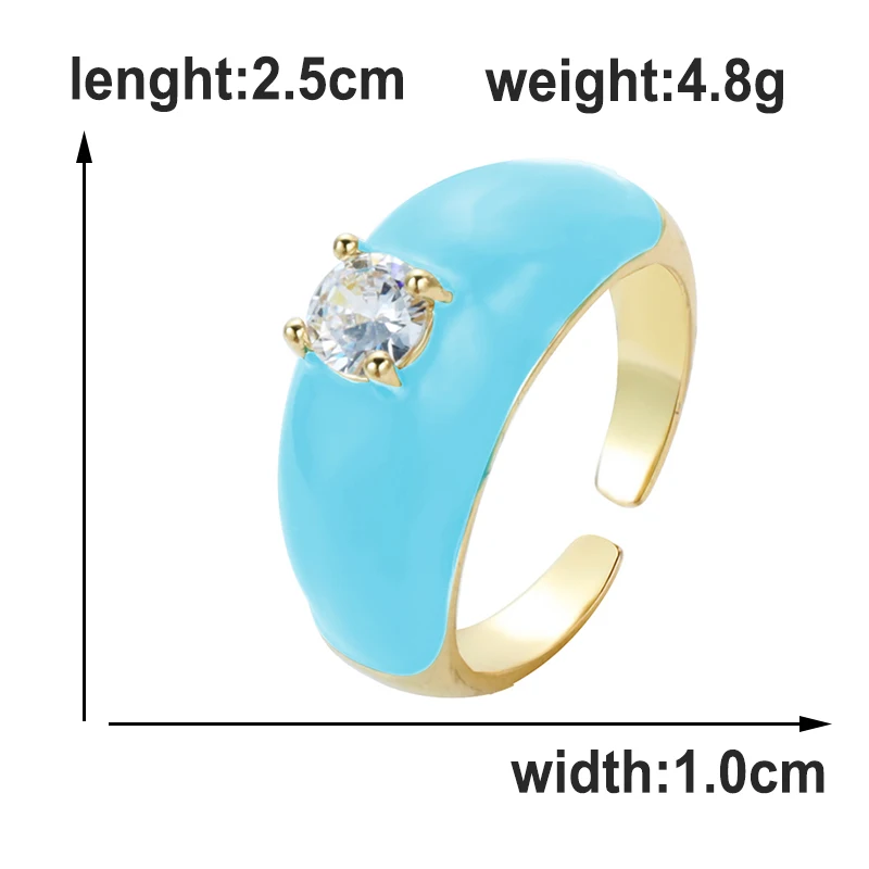2021 INS Color Rainbow Fashion Rings For Women Finger Jewelry Clear CZ Colorful Neon Enamel Open Adjusted Dome Ring