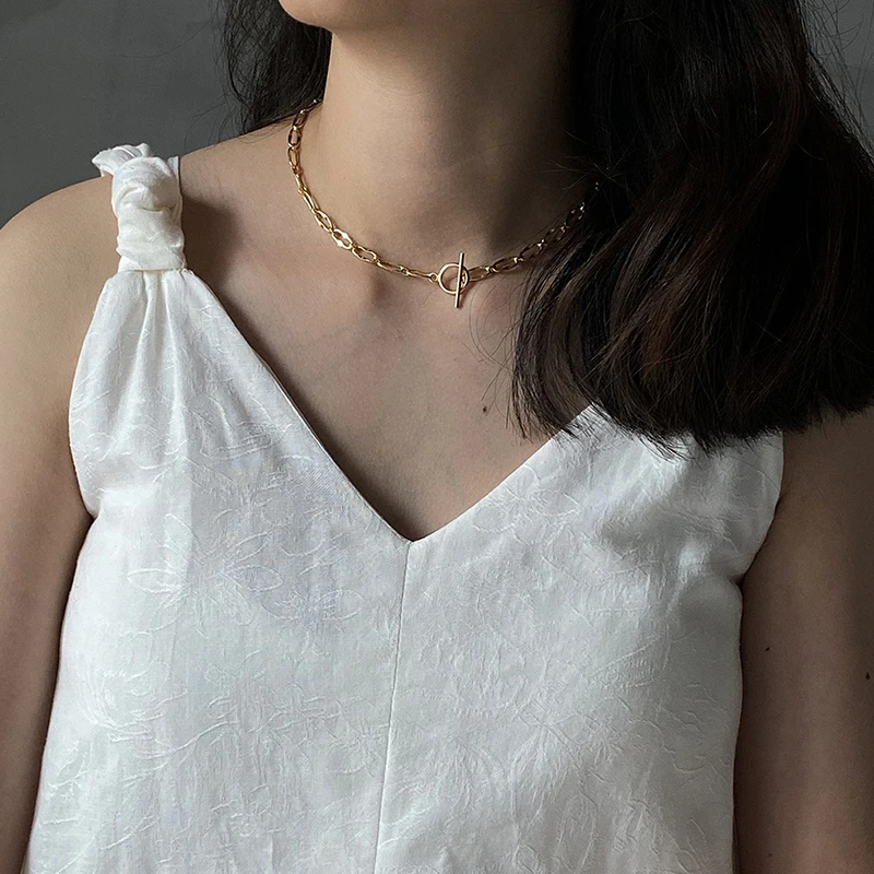 Gold Necklace 1pcs Peri'sbox, толстая цепочка, застежка, золотые ожерелья, непрерывное звено, 925 пробы, серебряные ожерелья для женщин, ювелирные изделия ручной работы - Окраска металла: Gold Necklace 1pcs
