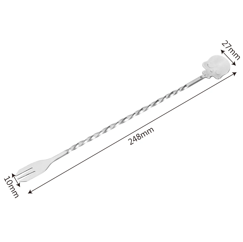 Stirrer Bar Spoon Stainless Steel Bartender Kitchen Tools Skull Bar Spoon Cocktail Pick Mixing Fork 25cm Swizzle Sticks cocktail spoon stainless steel stirrer