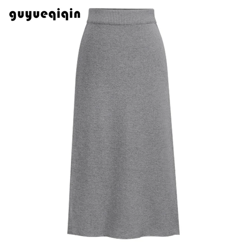 guyueqiqin Женская юбка, чистый цвет, длинная юбка, элегантная юбка карандаш, высокая талия, юбка