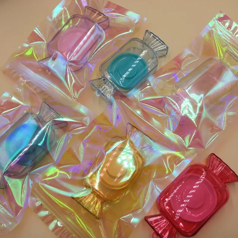 

2020 New Design Candy Lash Box 12pcs/lot Clear Eyelash Packaging with Holographic Lash Bags