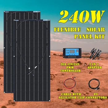 Flexible Solar Panel 240W 360w 12V Kits Charge Controller Extension Cable for Battery RV Trailer Boat Cabin Caravan Truck 1