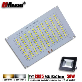 

50W 123x74mm Installed SMD 2835 LED PCB Flood light PCB Plate 50W Light Source Heatsink Aluminum Panel for Outdoor LED lamps DIY