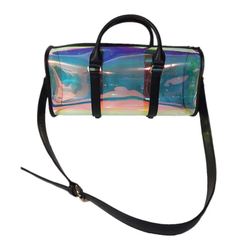 Fashion Travel Bag Women Large Capacity Portable PVC Shoulder Bag Holographic Weekend Luggage Tote - Цвет: Бежевый
