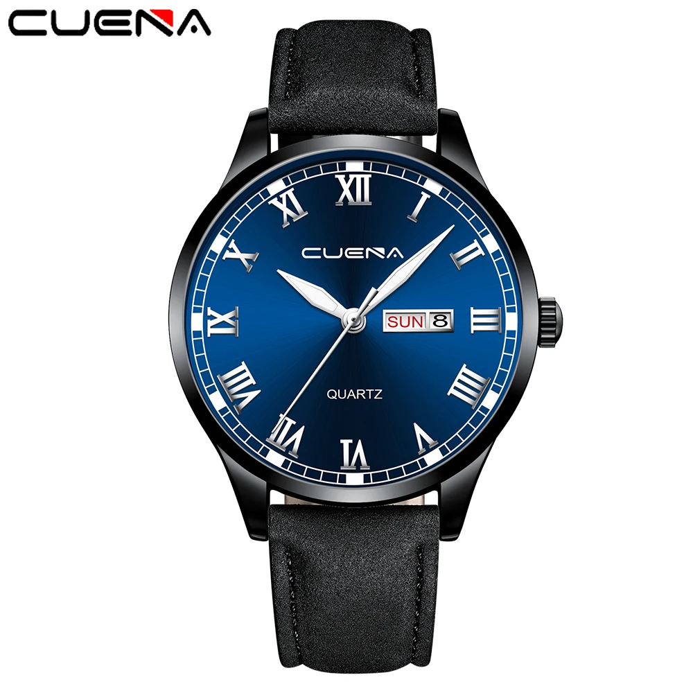 

CUENA Creative Watch Men Top Luxury Brand Man Watches Men Leather Waterproof Quartz Analog Date Wristwatch