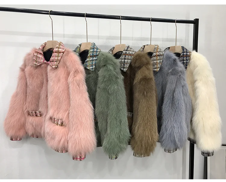 rf2041 Turn Down Collar New Arrival Woman's Real Fox Fur Jacket Fashion Natural Fur Coat for Ladies