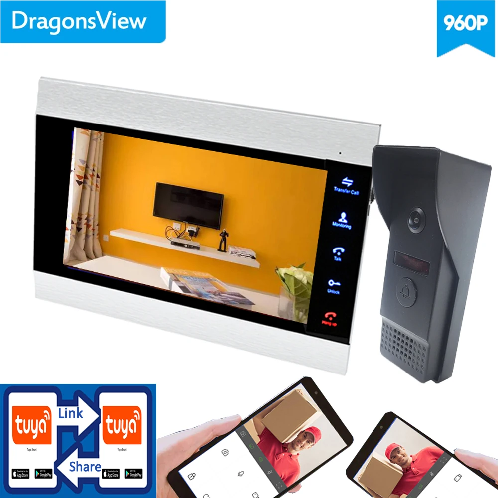 【Широкоугольный 960p】 dragonsview 7 ''умный беспроводной Wifi видео дверной звонок Домофон камера система 130 градусов запись движения