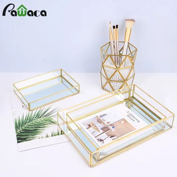 

Ins Jewelry Showcase Tray Glass Decor Organizer Dresser Makeup Tray Cosmetic Storage Box Luxurious Jewelry Box Cosmetic Display