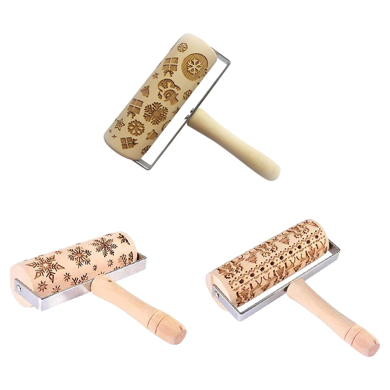 

Christmas Push-Style Embossing Rolling Pin Printed Cookie Dough Stick Fondant Tool Baking Cake Dough Engraved Roller