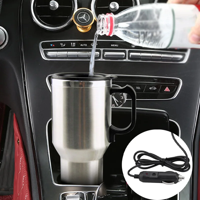 500ML Car Based Heating Stainless Steel Cup Kettle 12V Travel Coffee Heated Mug Food Grade Stainless Steel Food Grade PP