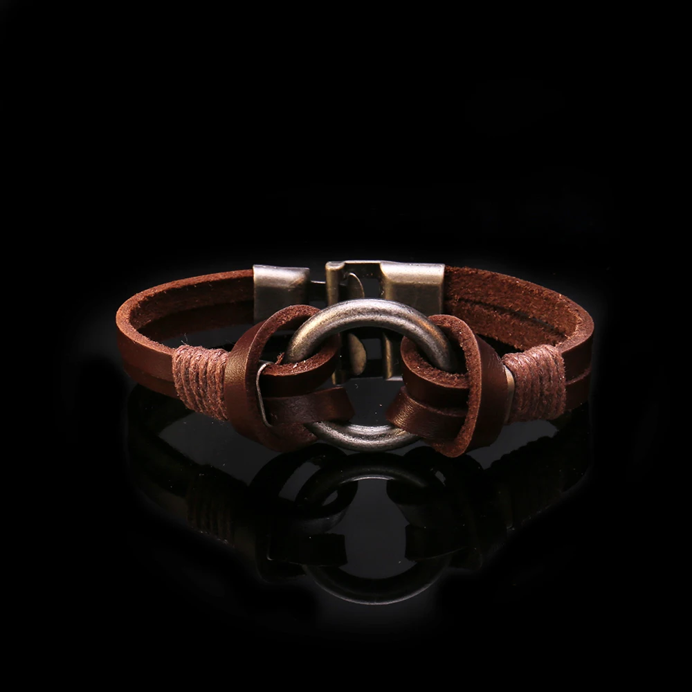 

Genuine Cowhide Leather Vintage Bracelets for Men Big Circle Charm Male Punk Rock Bracelet Bangle Jewelry Accessories Gift 2020