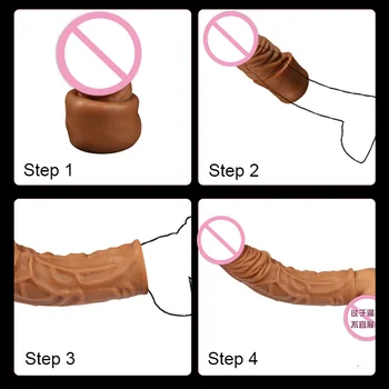 195mm Liquid Silicone Reusable Penis Sleeve Extender Male Cock Enlarge Sleeves For Men Dildo Enhancer Delay Ejaculation With Box 6