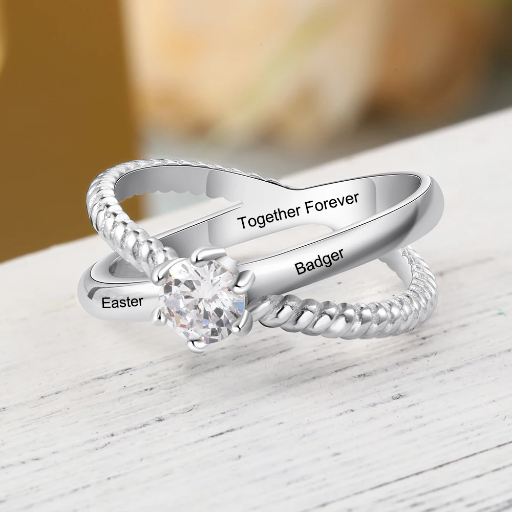 Personalized Engraved Meaningful Name Rings for Women Cubic Zirconia Promise Rings For Women Wedding Band