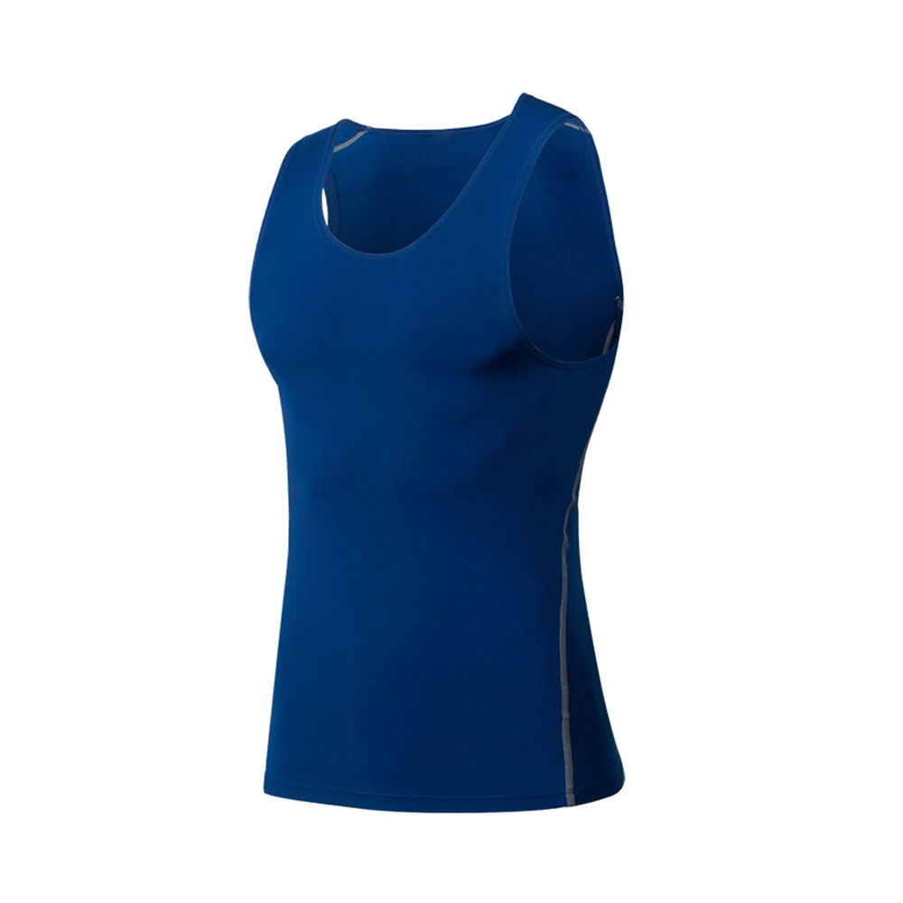 Fashion Fat Male Training Polyester 7 Colors Sport Fitness Gym Athletic Shirts Sleeveless Tops Sport Vest Comfortanble S-3XL - Color: Blue