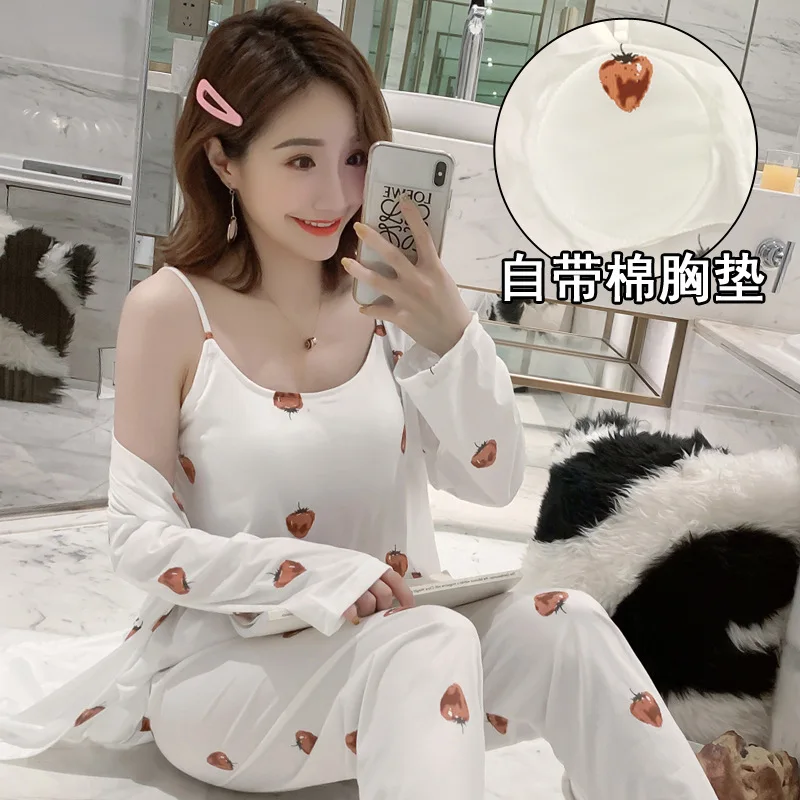 

According to Feminine Comes with Chest Pad Pajamas Spring Summer Loose-Fit Students Women's Home Wear Camisole Trousers Women's
