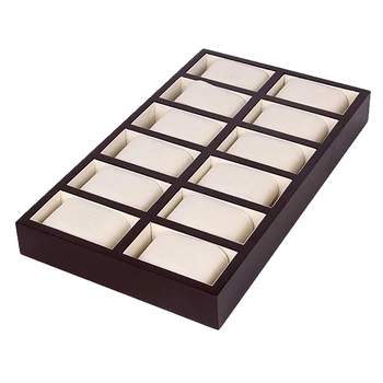

12 Slots Wooden Watch Box Wood Watches Display Tray, Jewelry Tray Storage Organizer with Removable Soft Cushion for Countertop