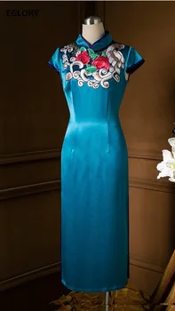 

Top Quality Brand Qipao Dress 2020 Summer Party Vintage Women Luxurious Embroidery Lace Patchwork Short Sleeve Bodycon Dress XL