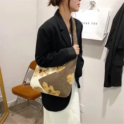 Bolso de hombro con estampado de oso de peluche para mujer, bolsa de almacenamiento japonesa, gran capacidad, ideal para compras, Otoño, 2022
