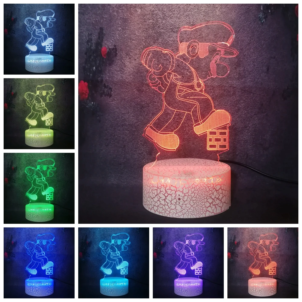 Classic Pop Super Mario Game 3D Optical Illusion Sleeping Night Light Cartoon 7 Color Shine Creative Cute Acrylic Crack Lamp LED | Лампы и