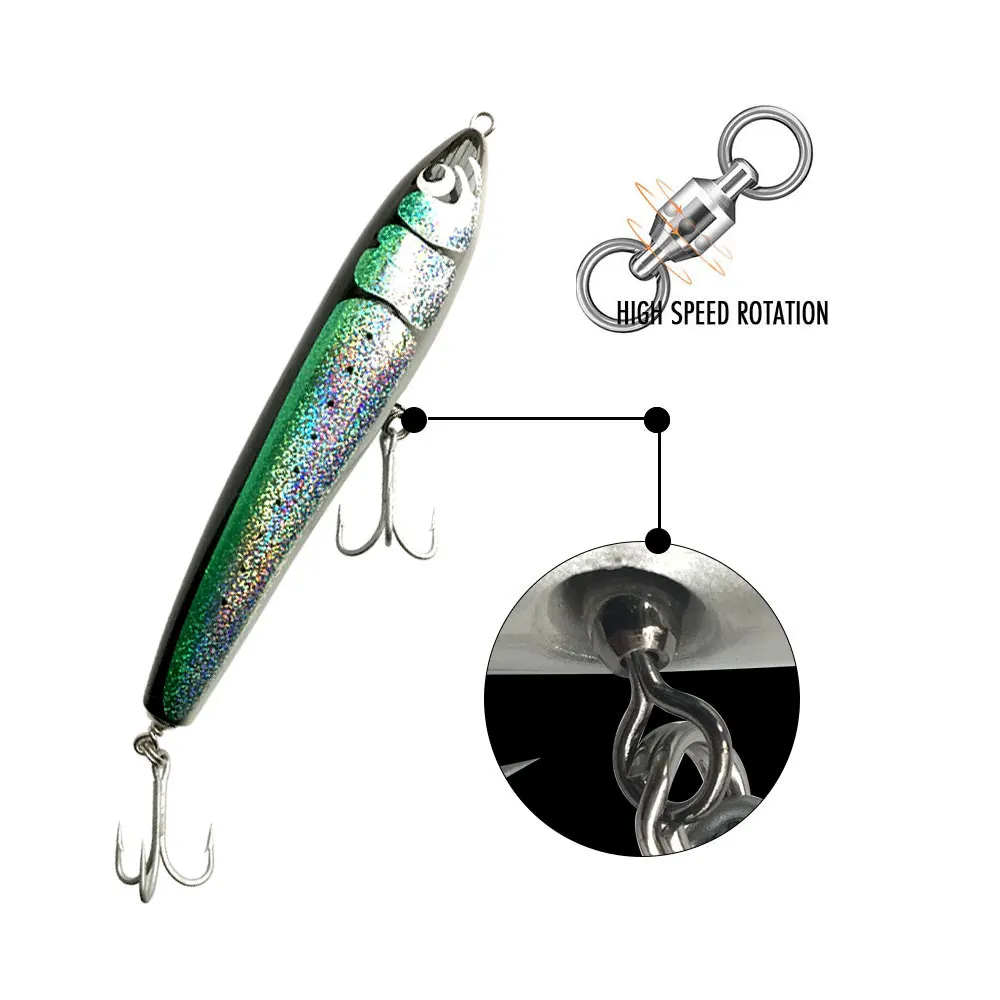 AS StickBaits VMC Treble Hooks 200g GT Tuna Trolling Lure Pencil Top Water Handmade Wooden Boat Fishing Artificial Bait