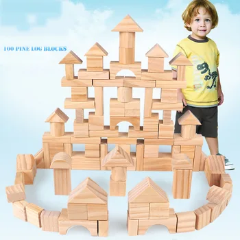 

100pcs Wooden Blocks Bbay Montessori Educational Toy Cube Game for Kids Geometric Assembling Building Blocks Pine Wood