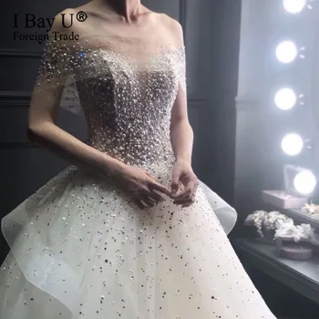 شراءبلوزة كريستال فساتين لحفلات الزفاف فستان فاخر لؤلؤ مطرز الوهم زي العرائس حسب الطلب Vestido De Noiva Modesto