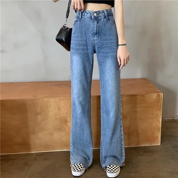 

Slouchy Women Wide Leg Jeans High Waist Loose Maxi Flare Pants Office Lady Denim Softener Clothing Woman Summer