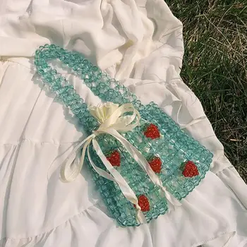 

Transparent Tote bag 2020 Summer Fashion New High quality Women's Designer Handbag Braided beads Hand bag Travel bag